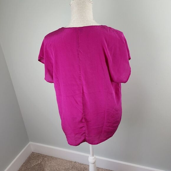 Royal Project Women's Round Neck Cap Sleeve Silk Blouse Size Large Fushia - Picture 3 of 5